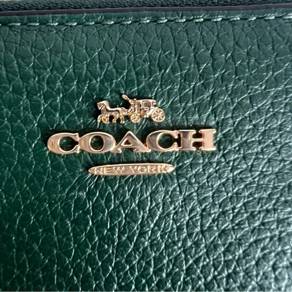 Coach Women’s Pebbled Leather Long Zip Around Wallet Emerald Green Maroon Int. - Picture 3 of 9